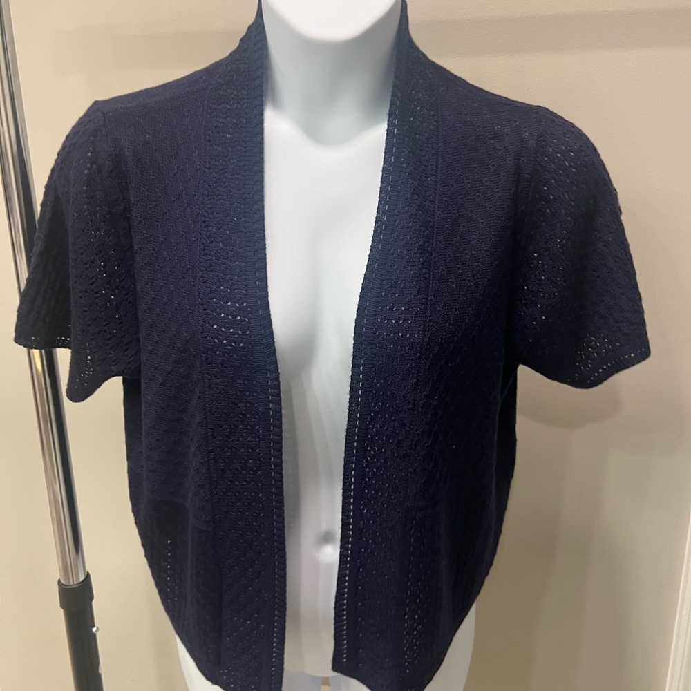 Perceptions Dark Blue Short-Sleeve Cardigan